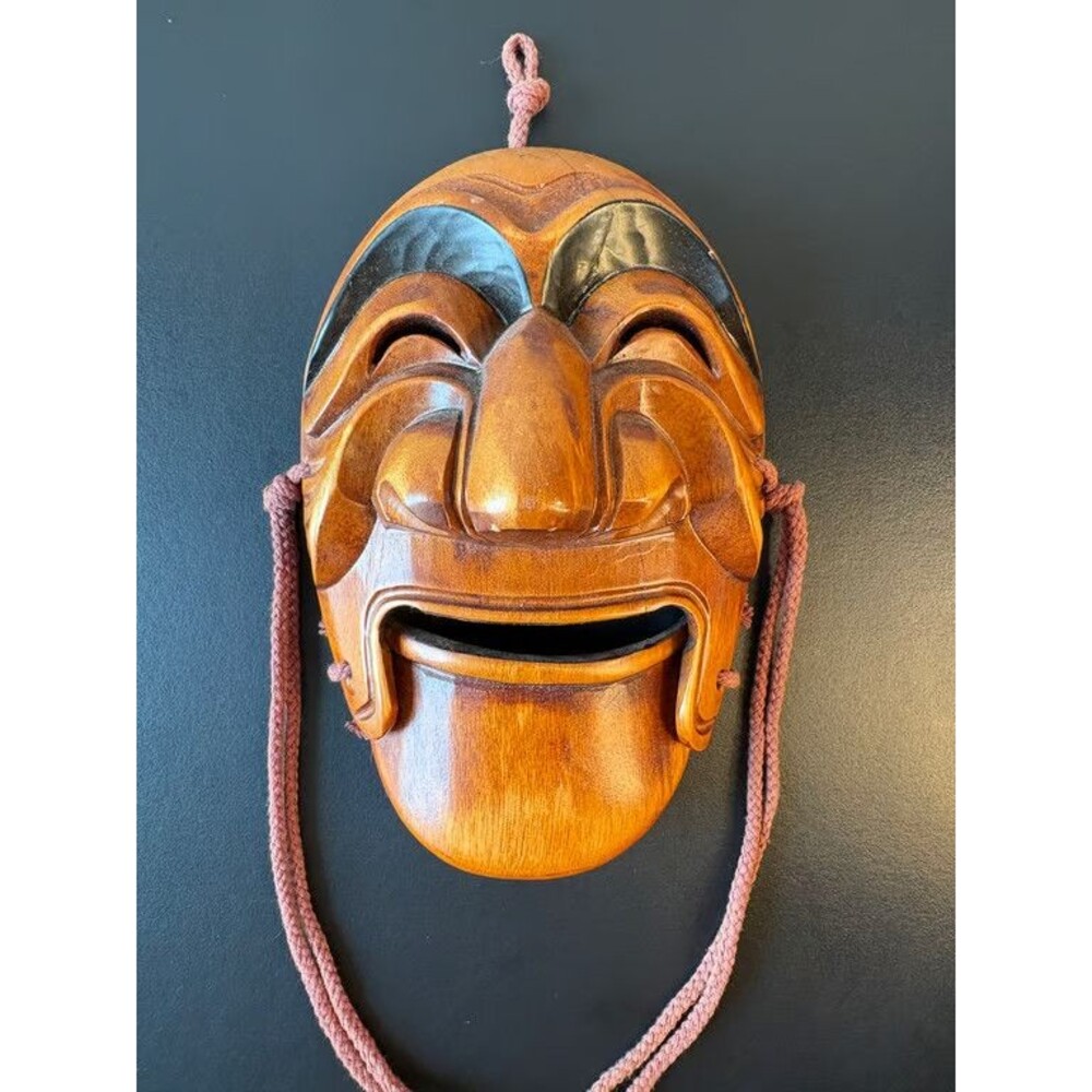 Korean Hahoe Mask Carved Wood Laughing Nobleman Hinged Jaw Wall Hanging